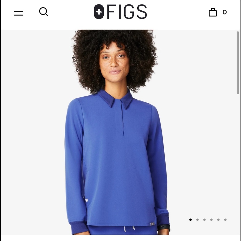 FIGS IGAVA Longsleeve Polo Scrub Top in Denim SZ M